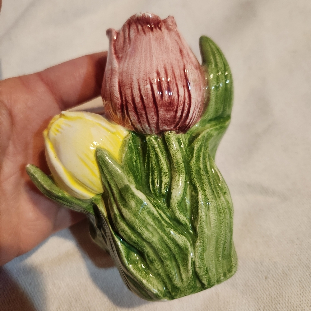 Vintage Ceramic Tulip Salt Shaker | Floral Glazed Cottage Decor